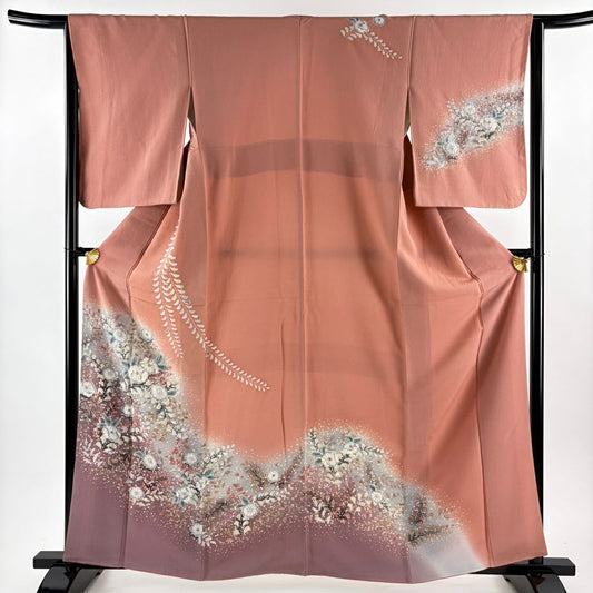 訪問服 身長161cm 袖長65cm M 雙層 辻花染 粉米色 純蠶絲 優品級