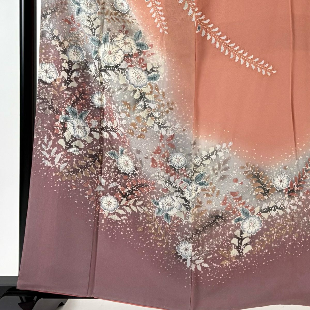 訪問服 身長161cm 袖長65cm M 雙層 辻花染 粉米色 純蠶絲 優品級