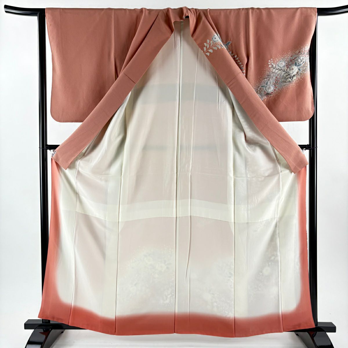 訪問服 身長161cm 袖長65cm M 雙層 辻花染 粉米色 純蠶絲 優品級
