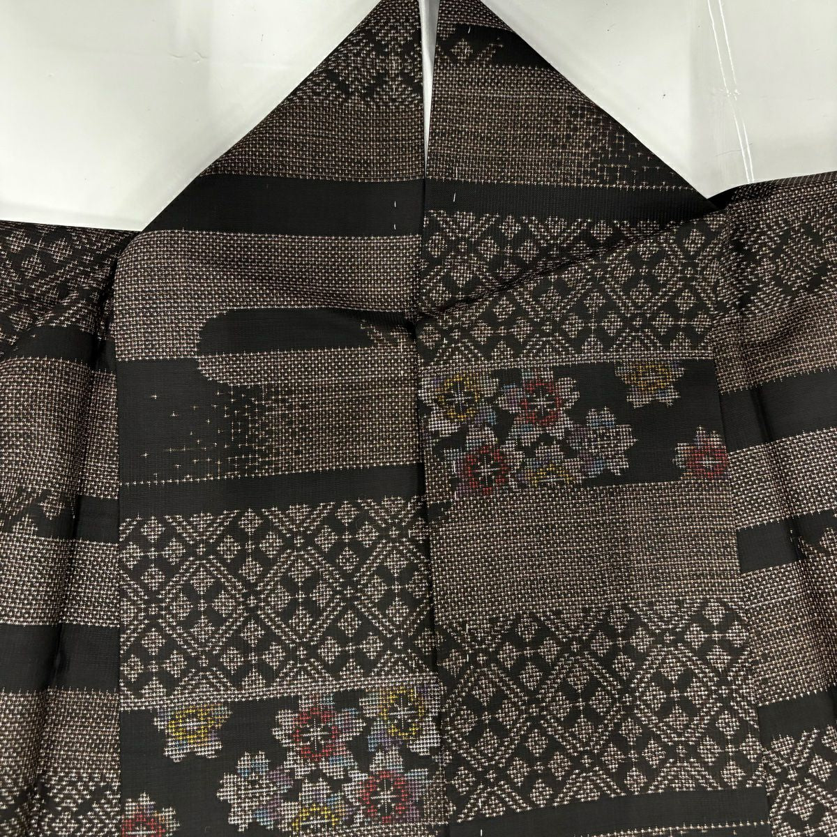 【美品】 紬織織 身長159cm 袖長65.5cm M 雙層 ヱ霞 櫻花 焦茶 純蠶絲 秀品級
