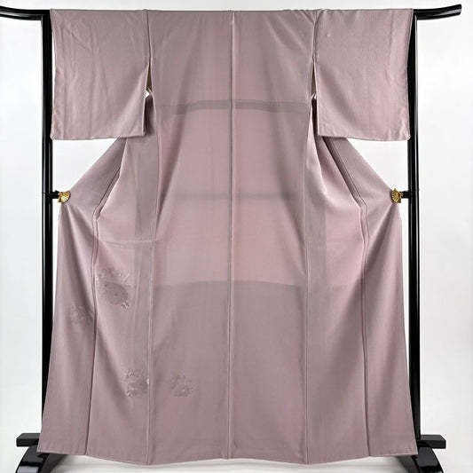付下 身長164cm 袖長64cm M 雙層 菊花唐草紋 刺繡 淺紫 純蠶絲 秀品級 一個紋