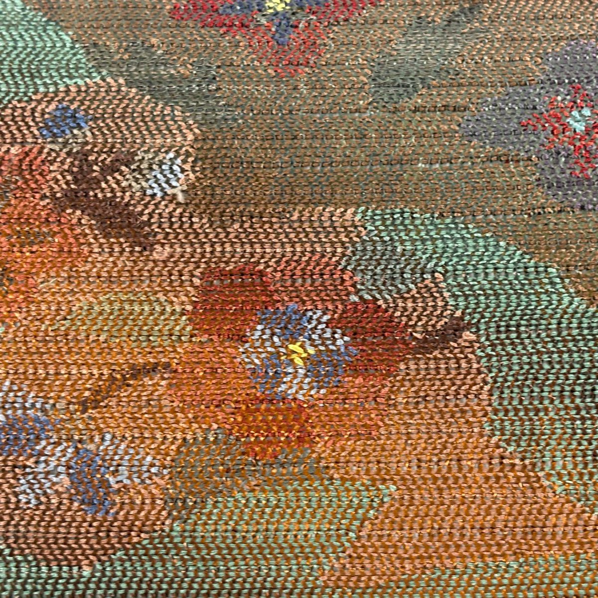 袋帶 秀品級 草花紋紋 霞 金金箔 灰綠 お太鼓柄 純蠶絲