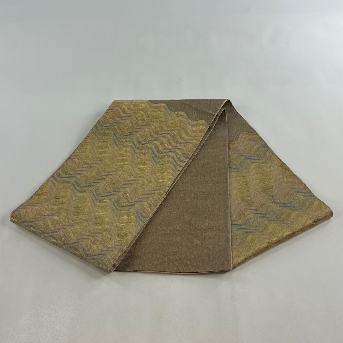 【美品】 袋帶 秀品級 波 金絲 金色 大鼓圖案 純蠶絲