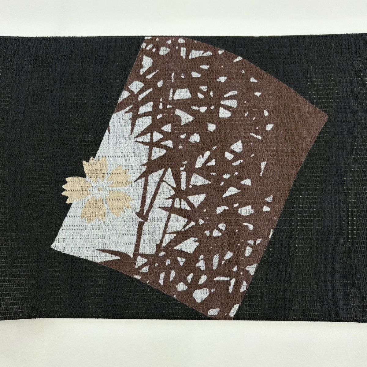 【美品】名古屋帶 秀品級 夏帶 竹子 花 深藍 純蠶絲