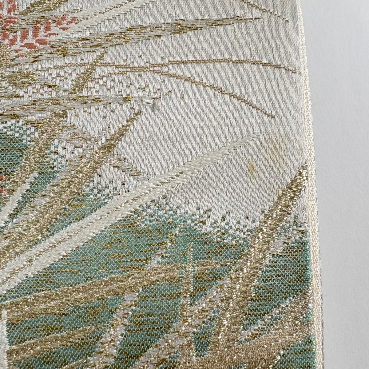 袋帶 秀品級 秋草花紋詩集 金絲 灰紫 六通 純蠶絲
