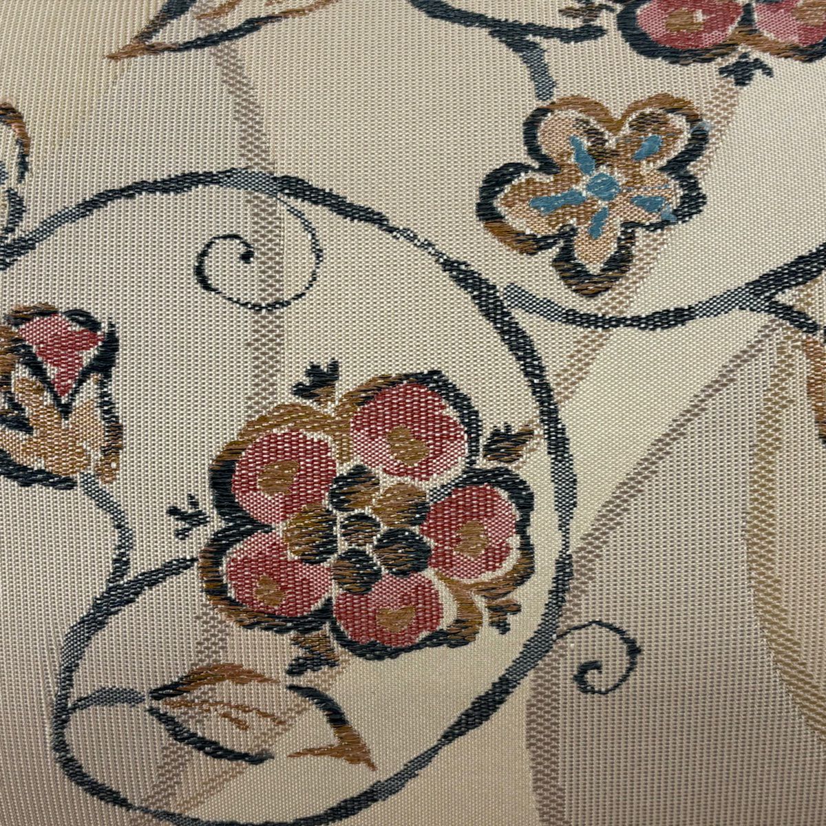 【美品】 袋帶 秀品級 花唐草紋 幾何學 金金箔 薄茶 六通 純蠶絲