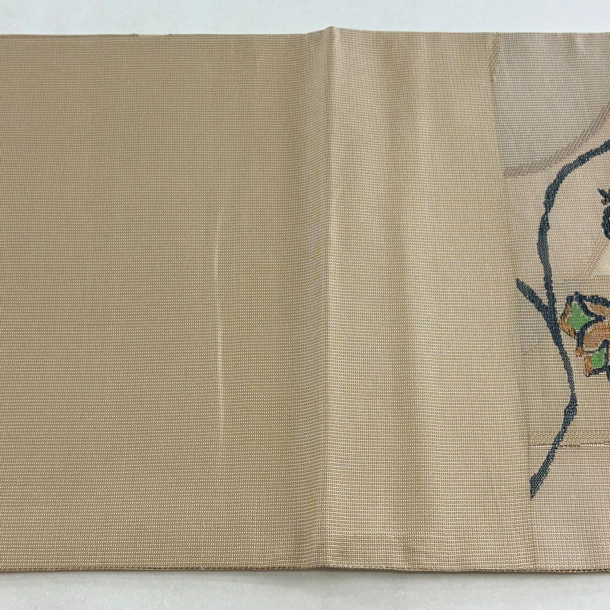【美品】 袋帶 秀品級 花唐草紋 幾何學 金金箔 薄茶 六通 純蠶絲
