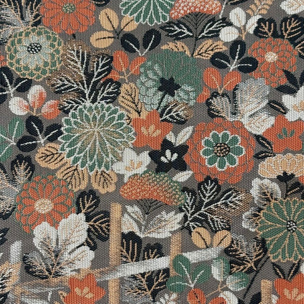 【美品】 袋帶 秀品級 落款あり 紹巴萬葉 秋草 垣根 灰色 全通 純蠶絲