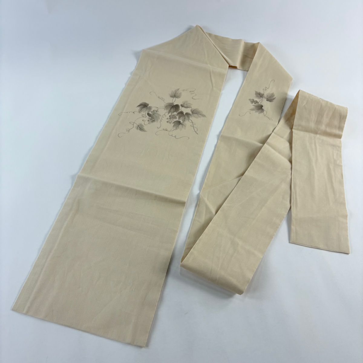 名古屋帶 秀品級 夏帶 夏紬織地 葡萄 米色 純蠶絲