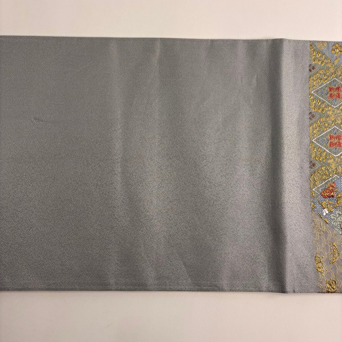 袋帶 秀品級 花唐草紋 蜀江文 金銀彩 青灰 六通 純蠶絲