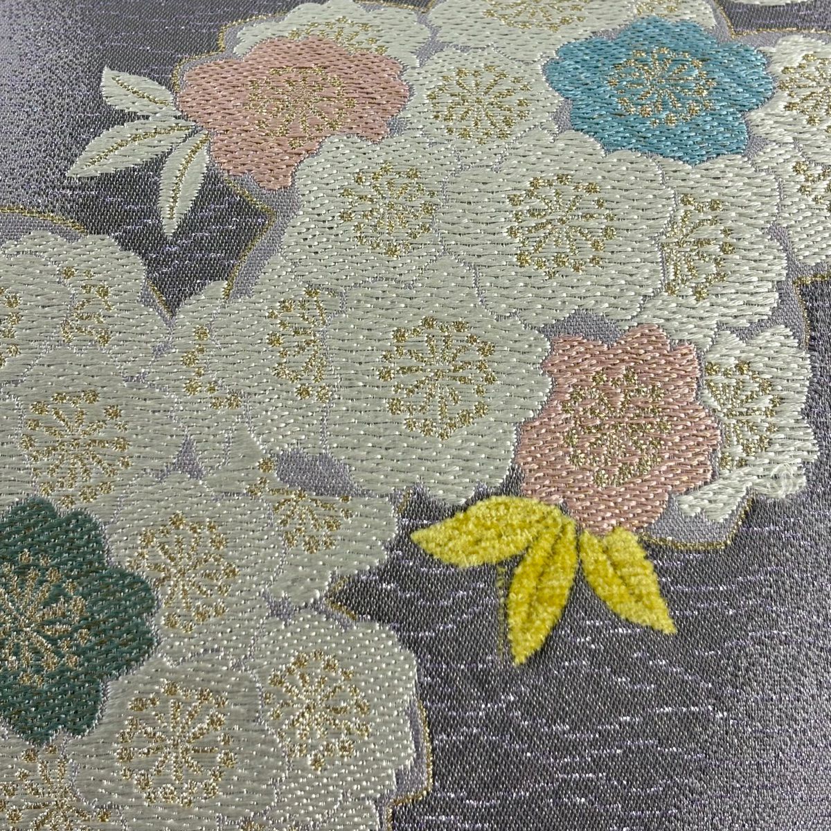 【美品】 袋帶 秀品級 振袖禮服禮服用 櫻花 金金箔 絨面風 淺紫 六通 純蠶絲