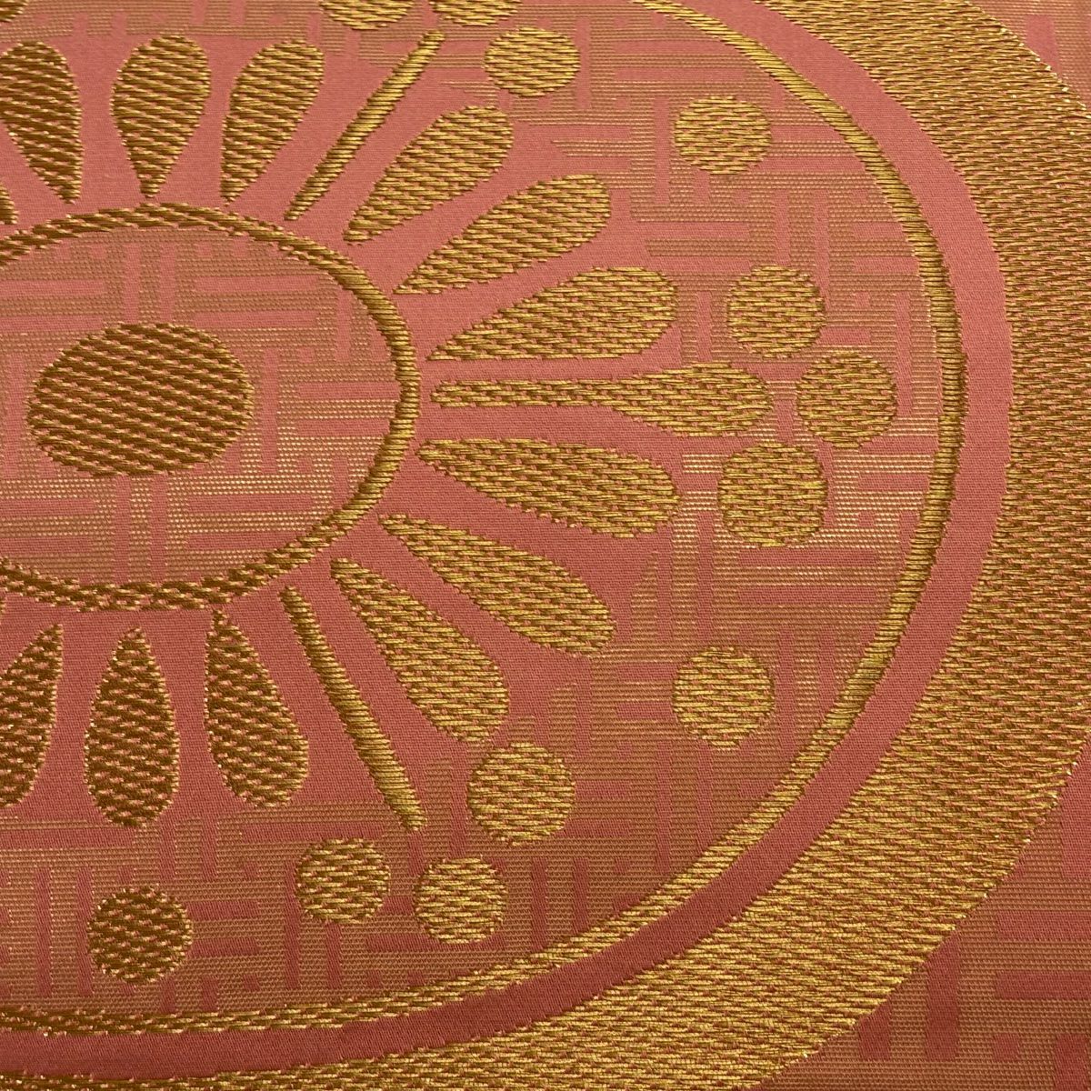 名古屋帶 秀品級 花 幾何圖案 金絲 金金箔 粉紅 純蠶絲