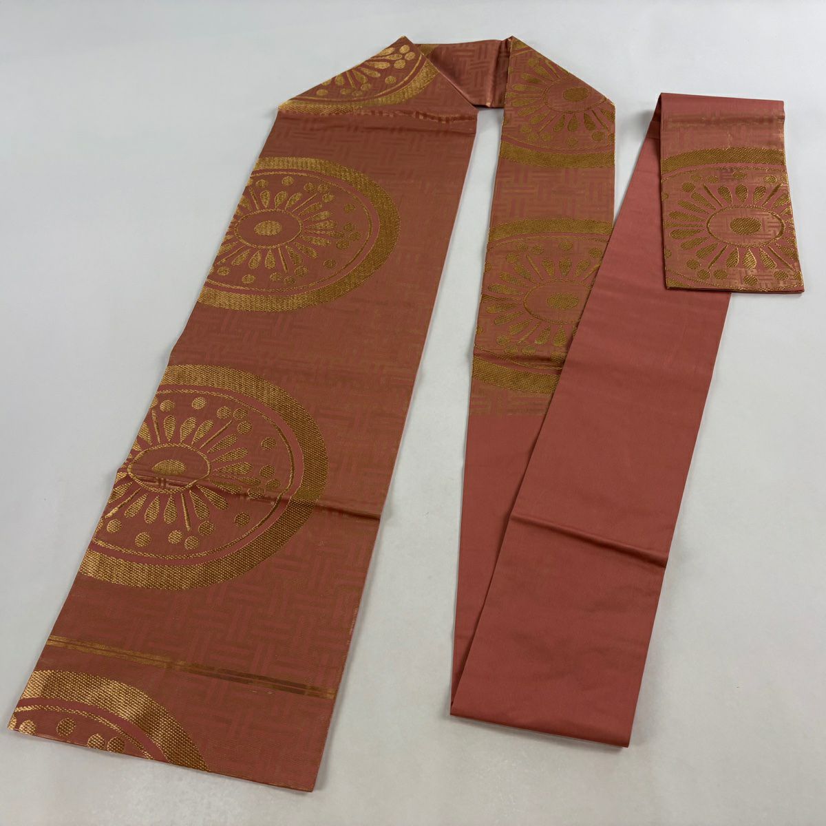 名古屋帶 秀品級 花 幾何圖案 金絲 金金箔 粉紅 純蠶絲
