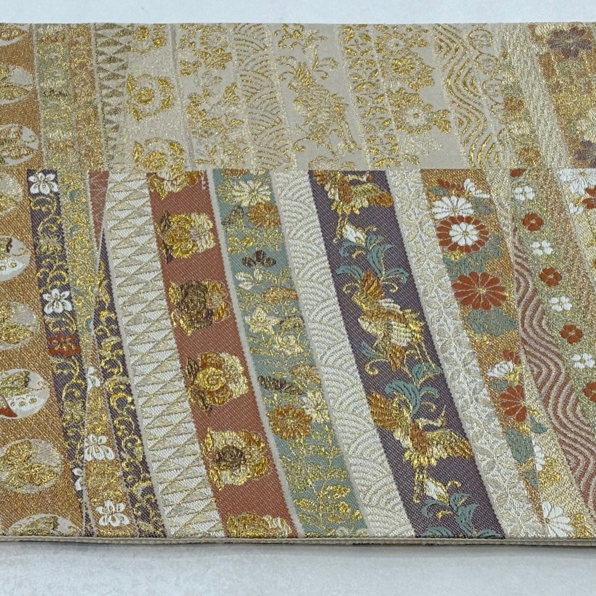 【美品】 袋帶 秀品級 櫻花 鳥 金絲 金金箔 金色 六通 純蠶絲