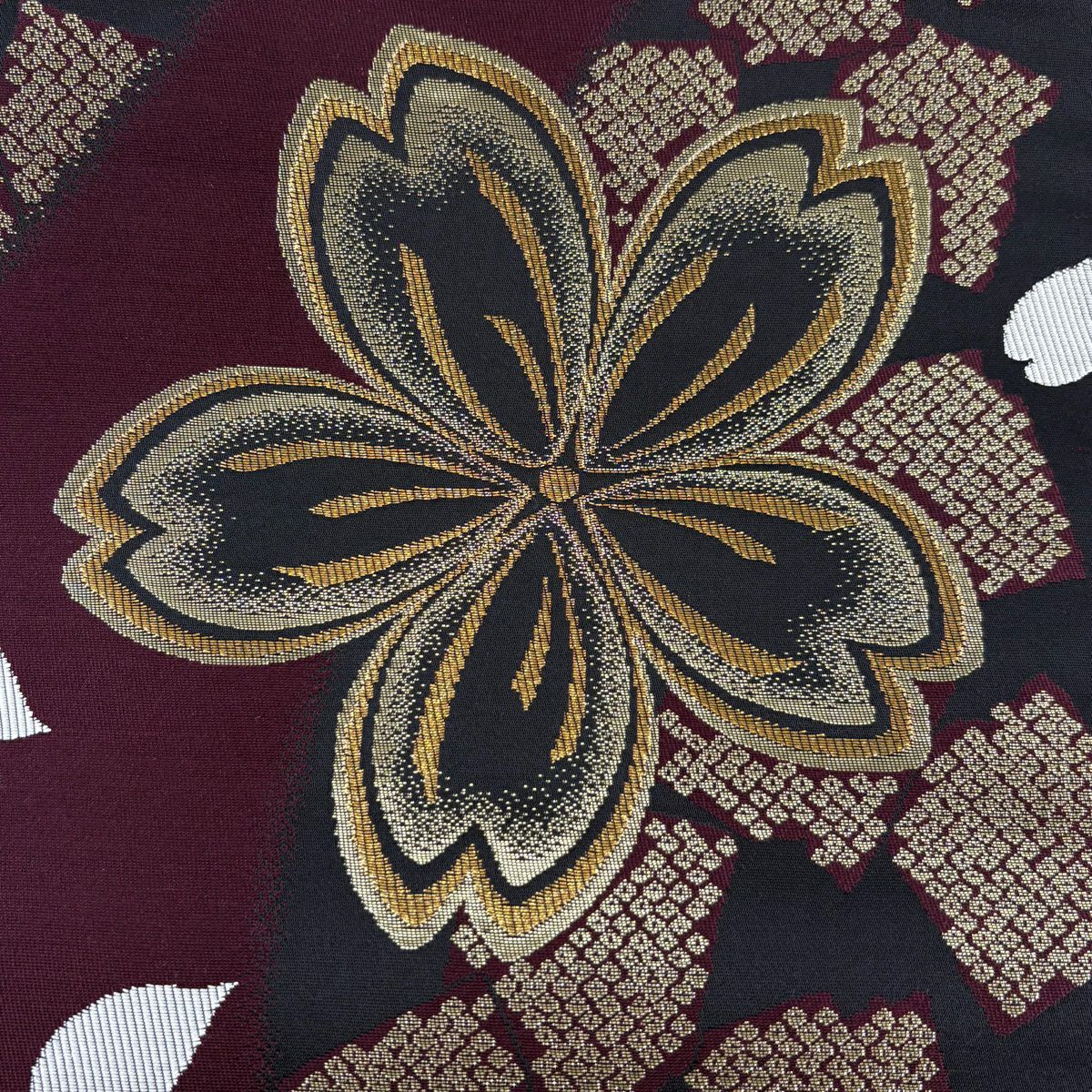 【美品】 袋帶 秀品級 鈴乃屋 振袖禮服禮服用 櫻花花瓣 金絲 金金箔 紅紫 六通 純蠶絲