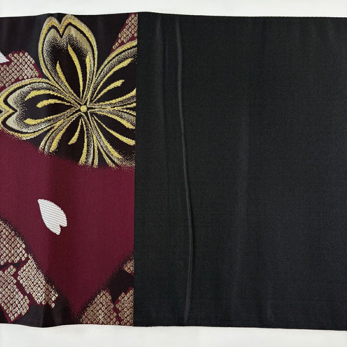 【美品】 袋帶 秀品級 鈴乃屋 振袖禮服禮服用 櫻花花瓣 金絲 金金箔 紅紫 六通 純蠶絲