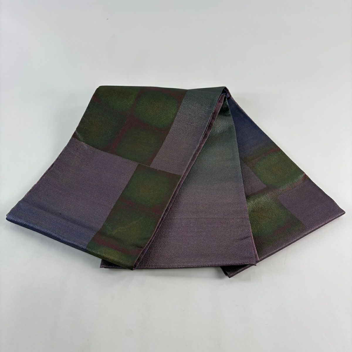 【美品】 袋帶 秀品級 幾何學 漸層 紫色 大鼓圖案 純蠶絲