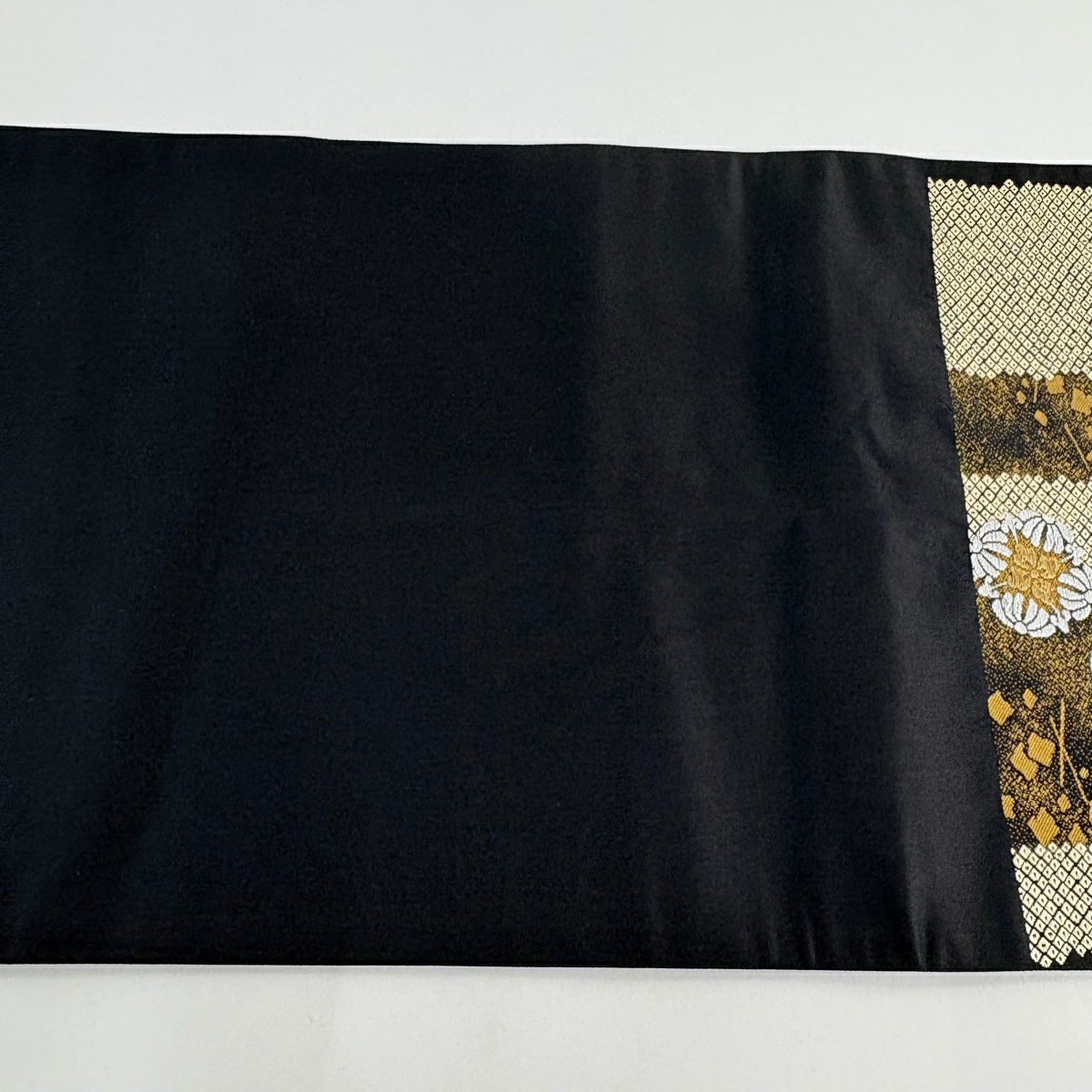 【美品】 袋帶 秀品級 華紋 縞 唐織 金絲 焦茶 六通 純蠶絲