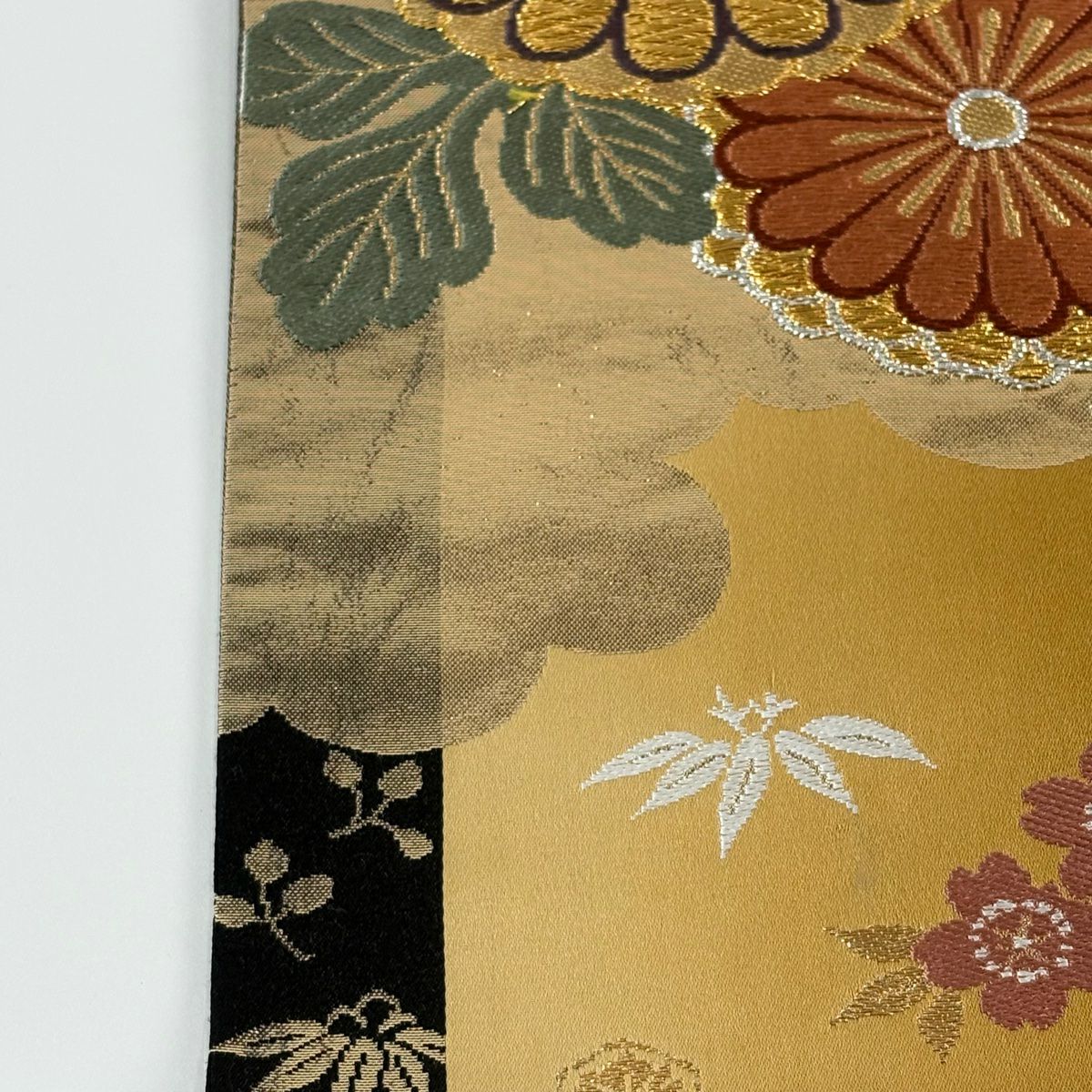 袋帶 秀品級 菊花花 櫻花花 唐織 金金箔 山吹茶 六通 純蠶絲