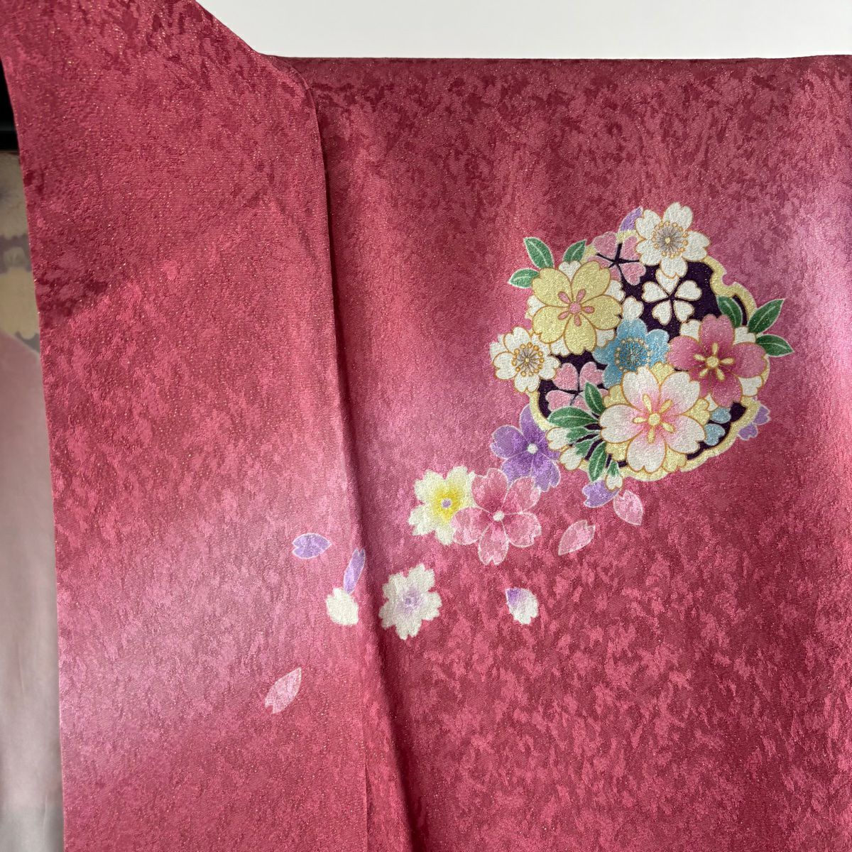 振袖禮服 身長166cm 袖長68.5cm L 雙層 袋帶全套 花丸紋 松樹 金通 金銀彩 粉紅 純蠶絲 名品級