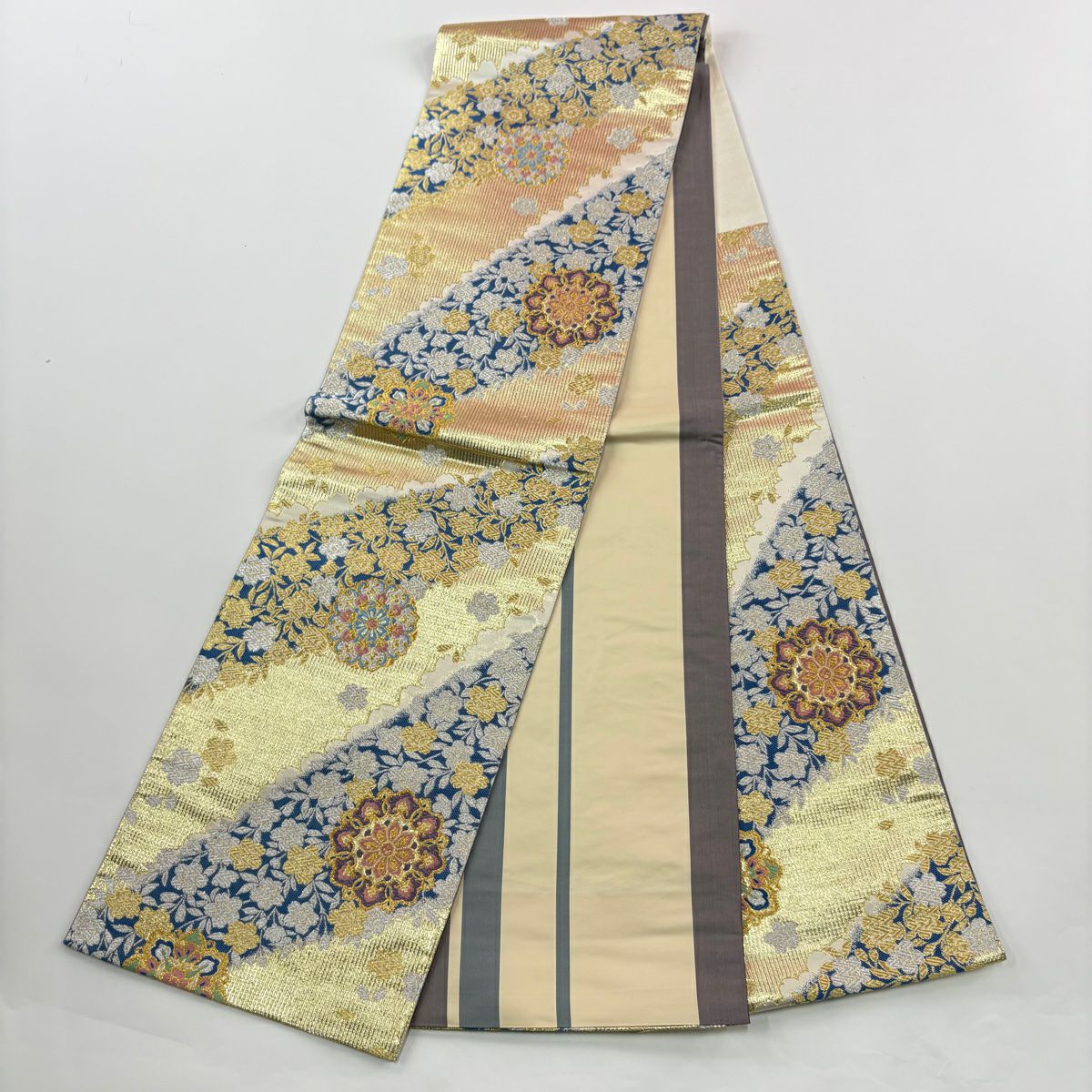 振袖禮服 身長166cm 袖長68.5cm L 雙層 袋帶全套 花丸紋 松樹 金通 金銀彩 粉紅 純蠶絲 名品級