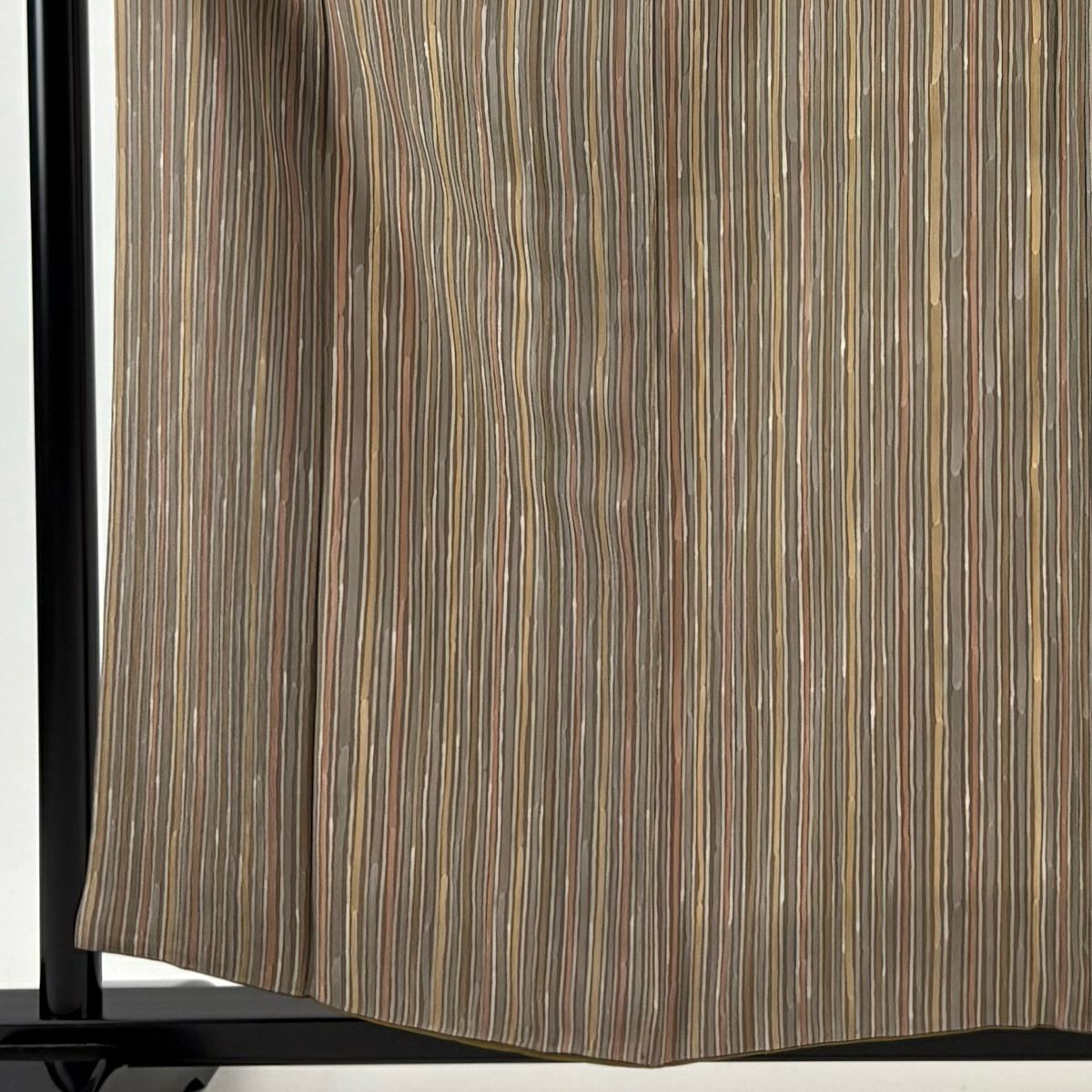 【美品】 小紋 身長160cm 袖長63cm S 雙層 袋帶套裝 縞 灰茶 純蠶絲 秀品級