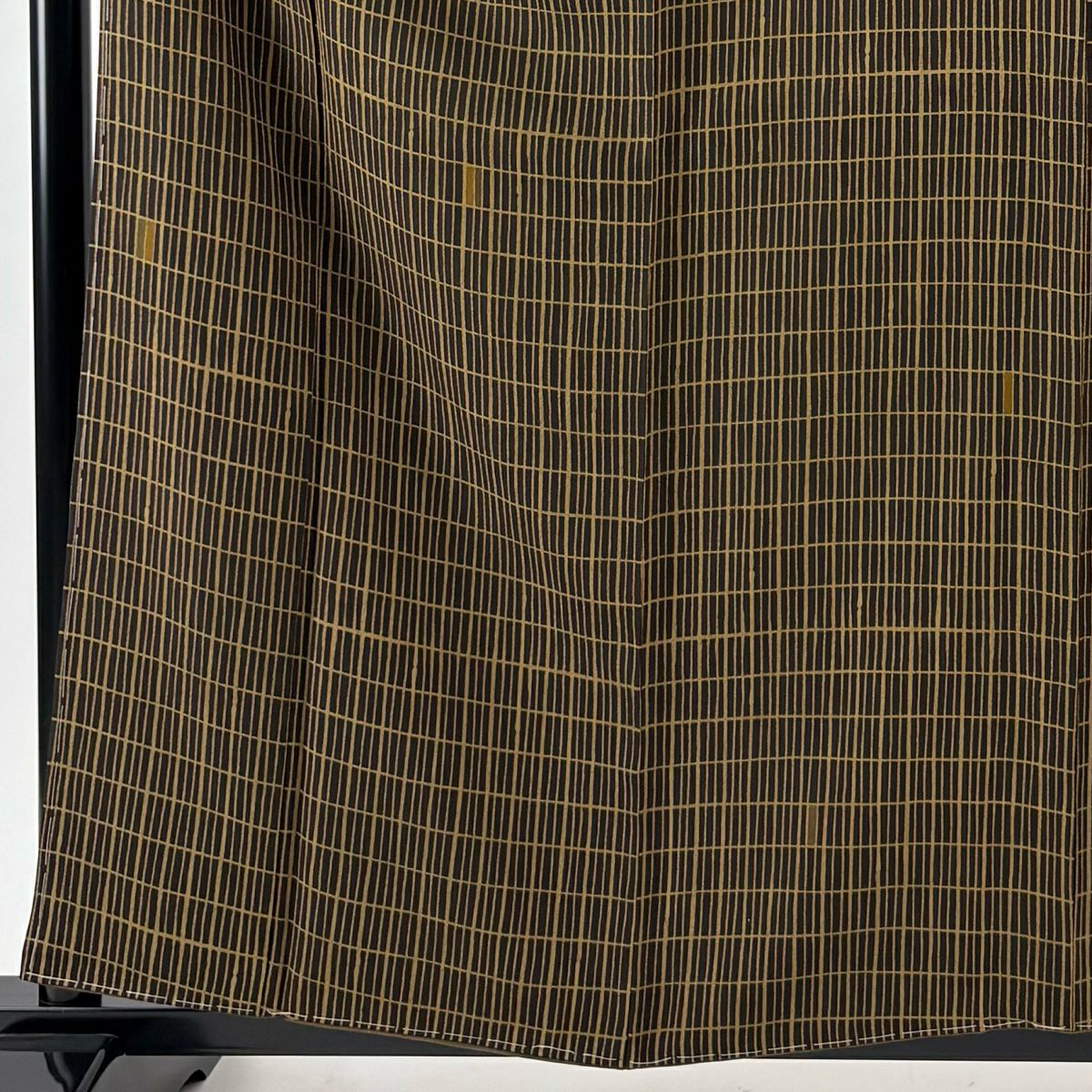 【美品】 小紋 身長160cm 袖長63.5cm S 雙層 名古屋帶套裝 格子 焦茶 純蠶絲 秀品級