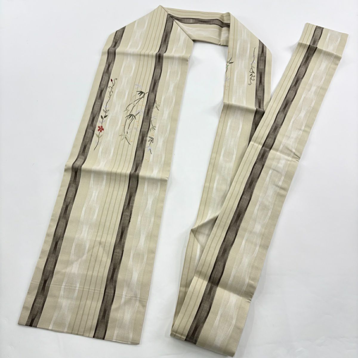 【美品】 小紋 身長160cm 袖長63.5cm S 雙層 名古屋帶套裝 格子 焦茶 純蠶絲 秀品級
