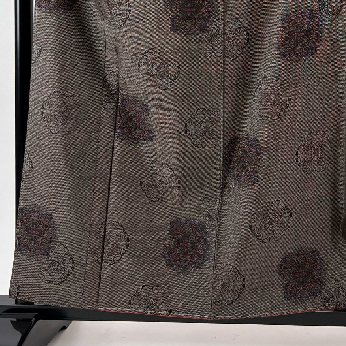 【美品】 大島紬織 身長160cm 袖長64.5cm M 雙層 袋帶套裝 證書齊全 華紋 焦茶 純蠶絲 秀品級