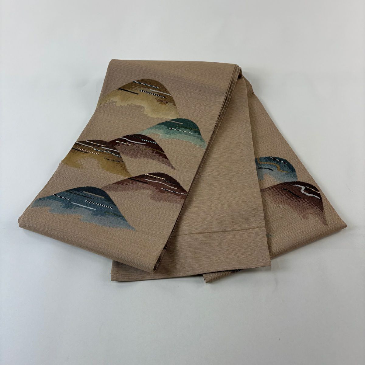 袋帶 秀品級 山並紋 金金箔 淺茶 純蠶絲