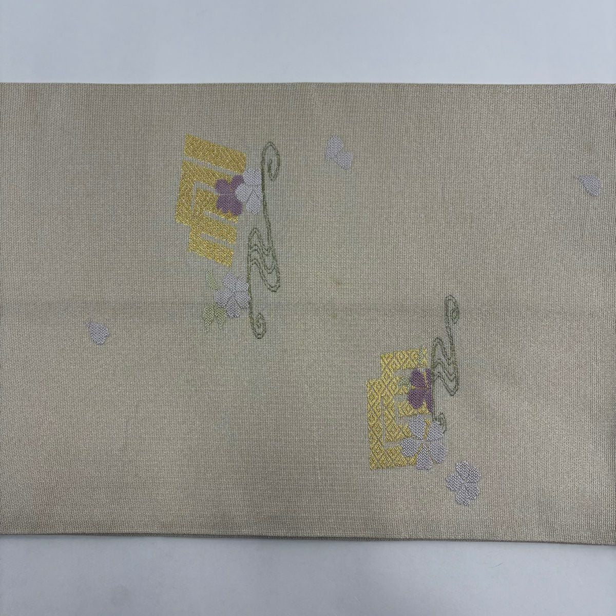 袋帶 秀品級 源氏香 櫻花 金絲 米色 六通 純蠶絲