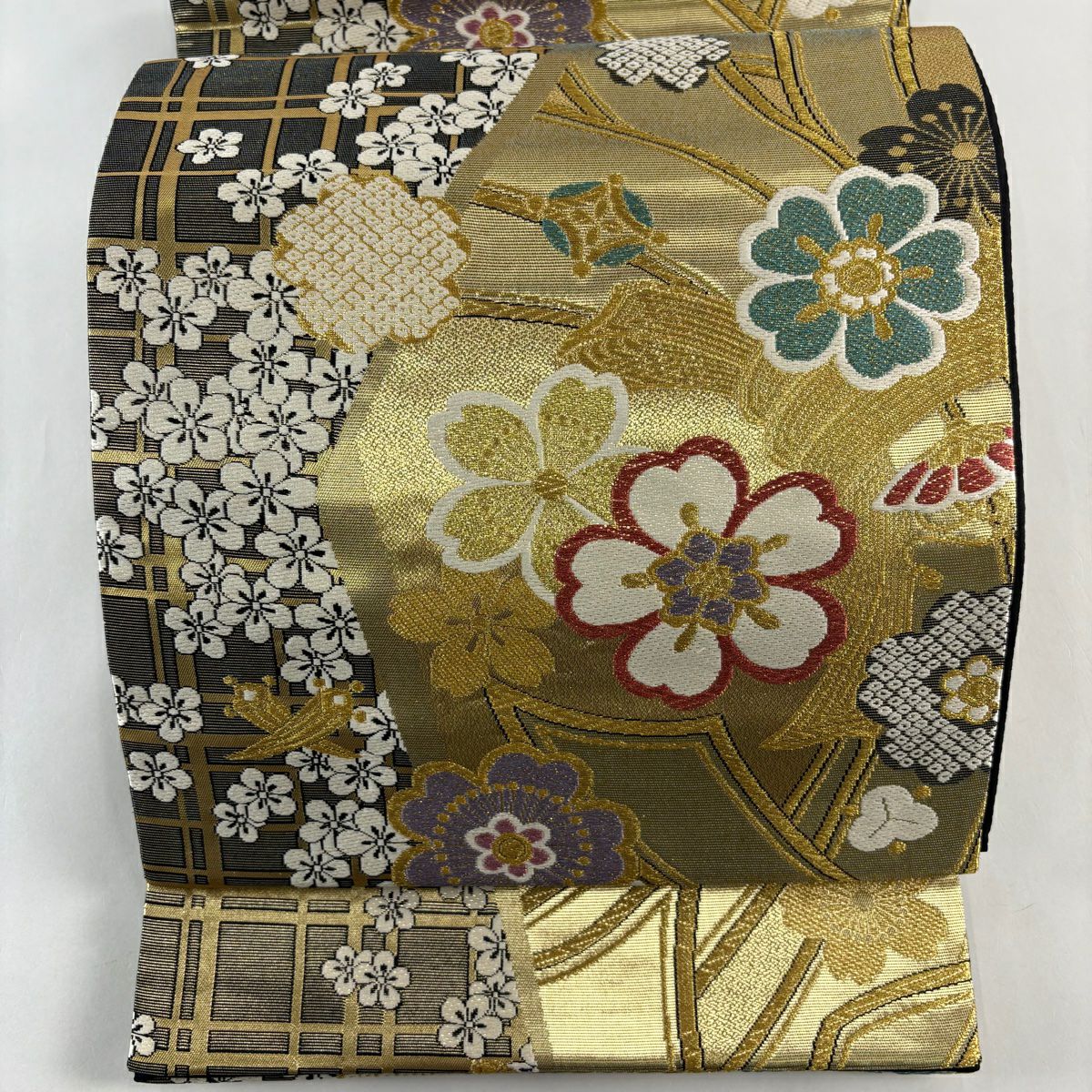 袋帶 秀品級櫻花 束捲金絲 金金箔 金色 六通 純蠶絲
