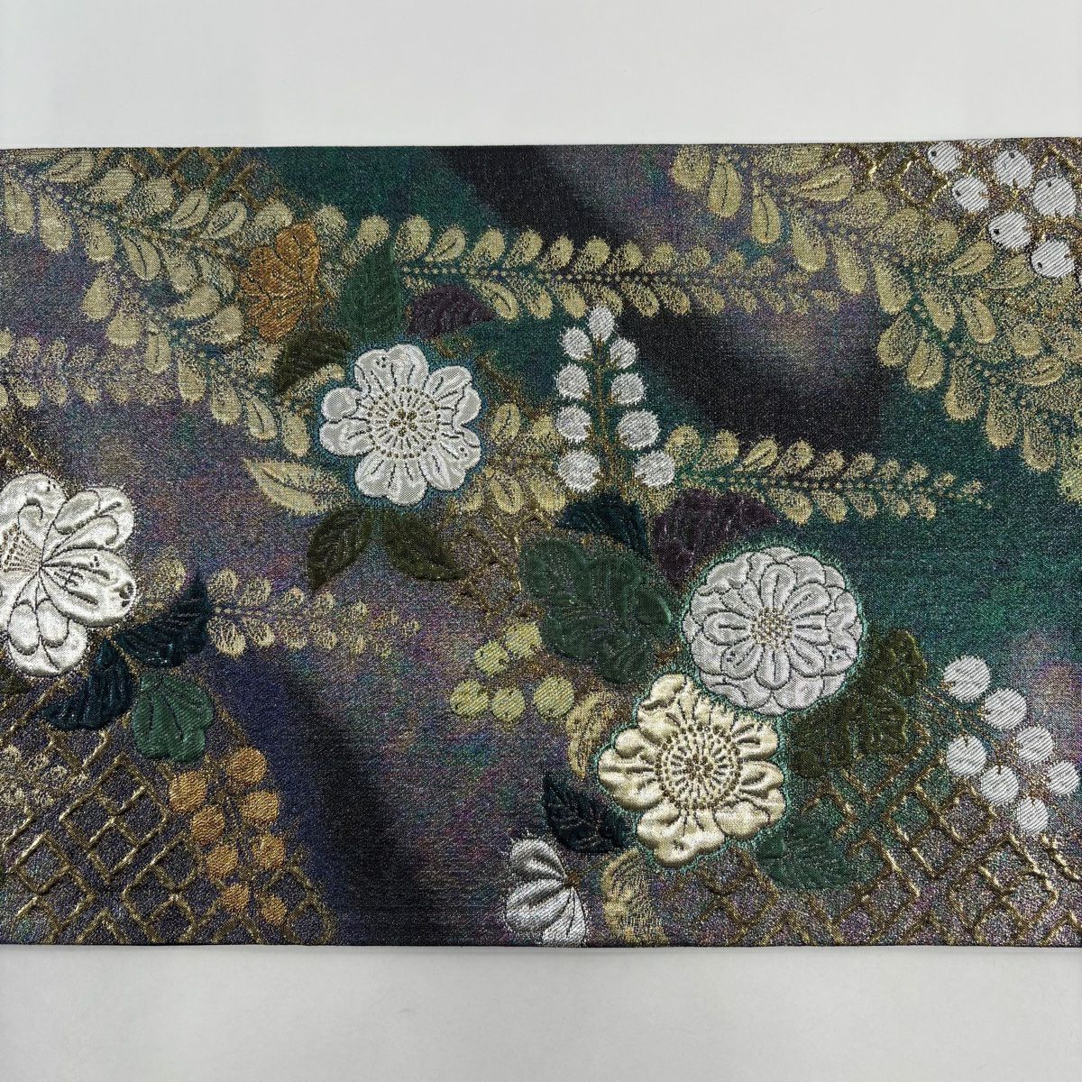 【美品】 袋帶 優品級 辻花染圖案 紫藤 金銀彩 金金箔 灰紫 六通 純蠶絲