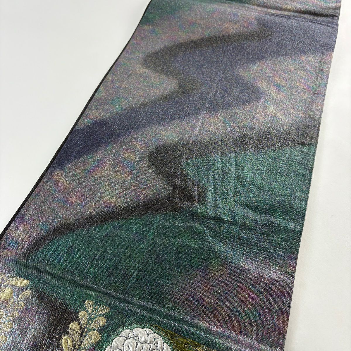 【美品】 袋帶 優品級 辻花染圖案 紫藤 金銀彩 金金箔 灰紫 六通 純蠶絲