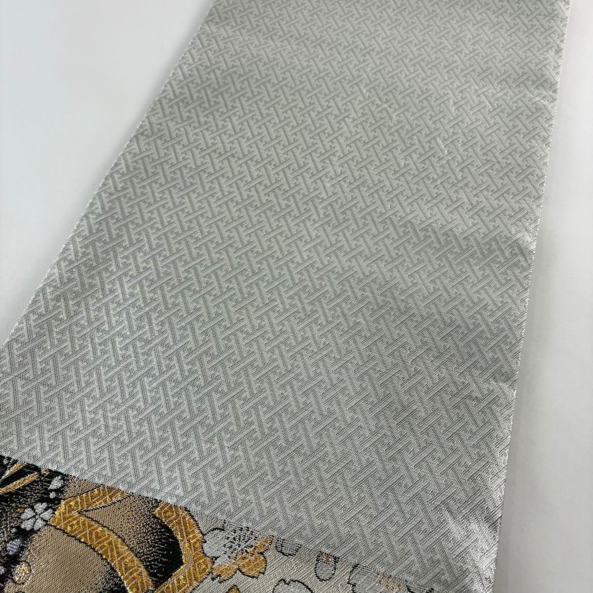 【美品】 袋帶 秀品級 樱花 疋田紋 金絲 金金箔 紫色 六通 純蠶絲