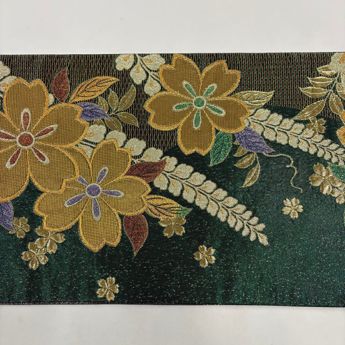 袋帶 秀品級 振袖禮服禮服用 櫻花 藤 金絲 金金箔 綠 六通 純蠶絲