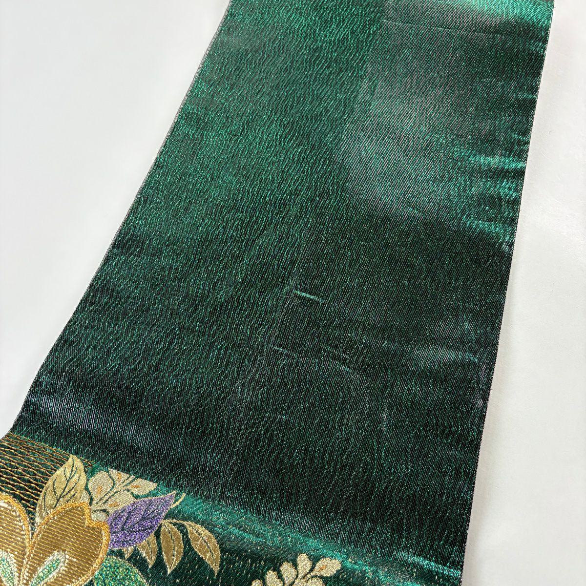 袋帶 秀品級 振袖禮服禮服用 櫻花 藤 金絲 金金箔 綠 六通 純蠶絲