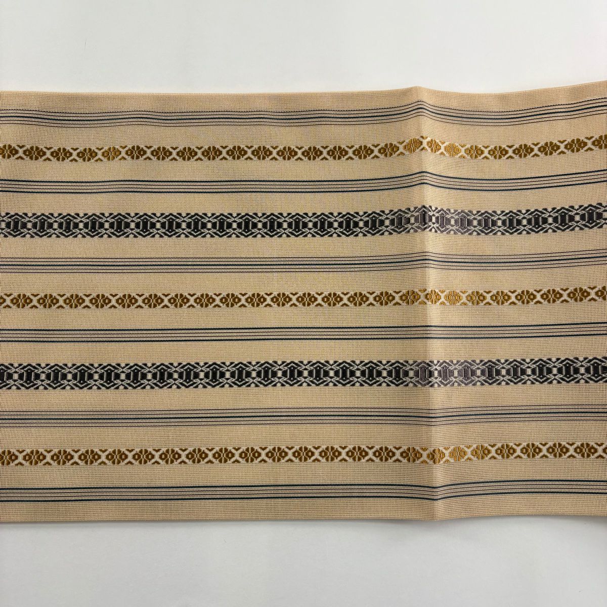 【美品】 袋帶 秀品級 夏帶 献上紋 象牙色 全通 純蠶絲