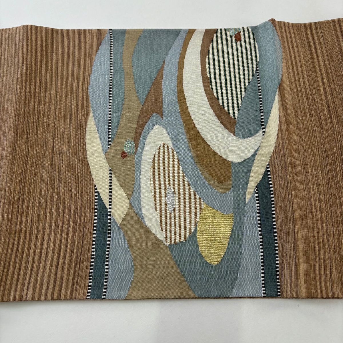 【美品】 袋帶 秀品級 幾何圖案 金銀線 淺茶 蝴蝶結圖案 純蠶絲