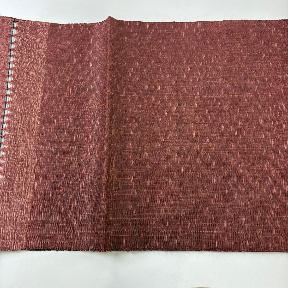 【美品】 袋帶 秀品級 花 縞 小豆 深藍色 お太鼓圖案 純蠶絲