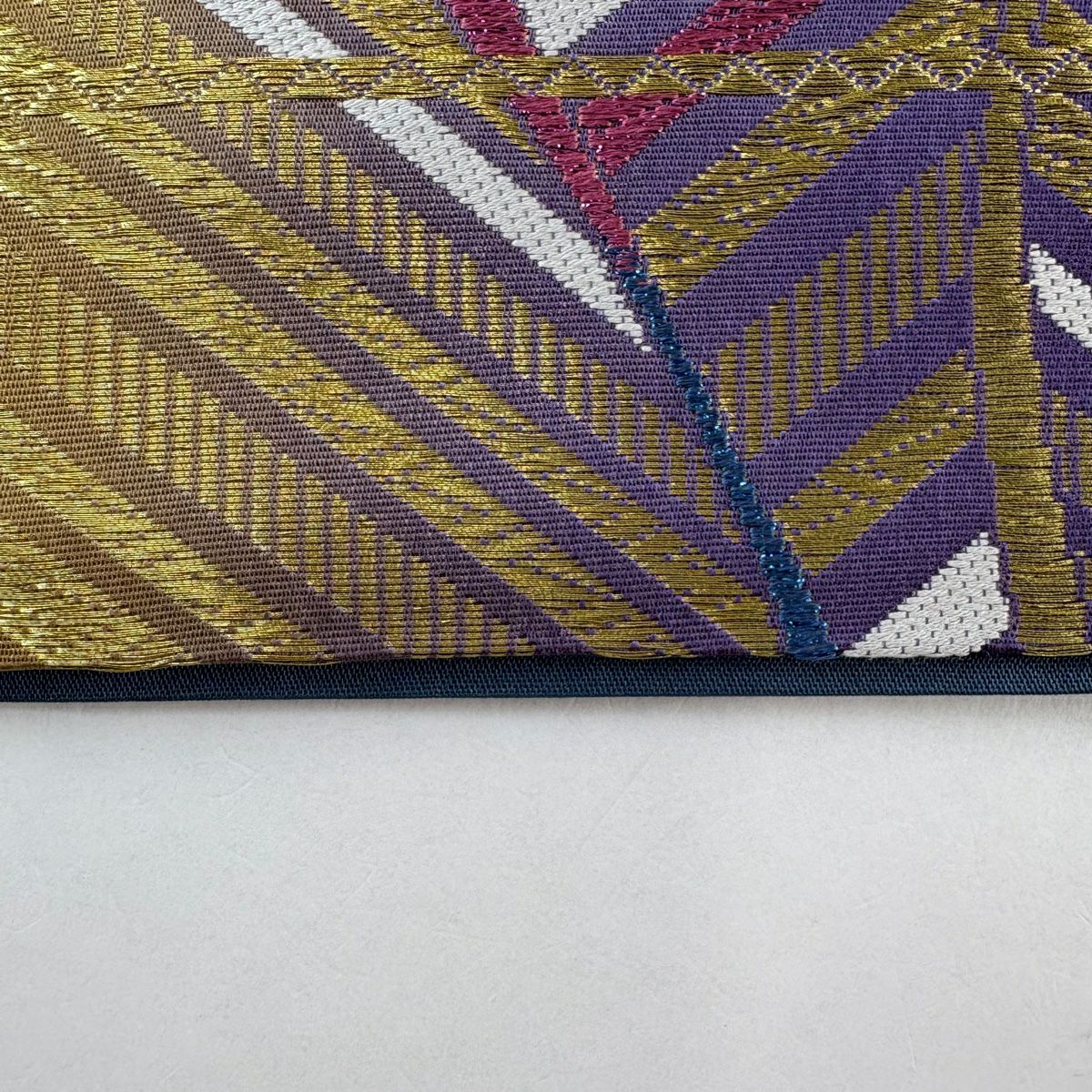 袋帶 秀品級 斜紋 金絲 刺繡 紫 六通 純蠶絲