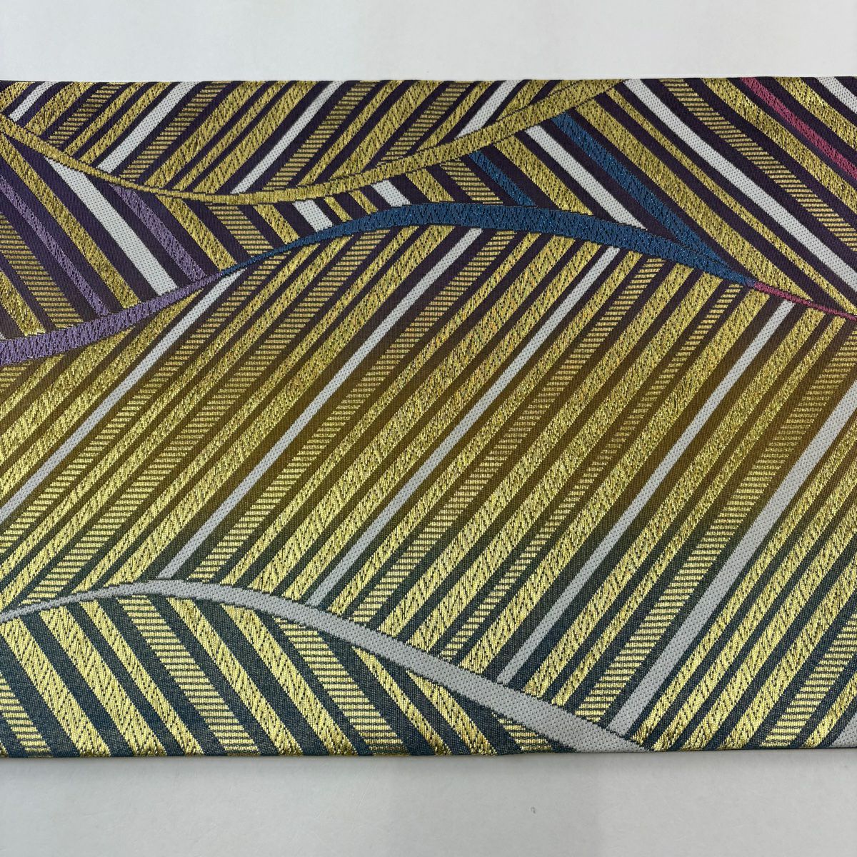 袋帶 秀品級 斜紋 金絲 刺繡 紫 六通 純蠶絲