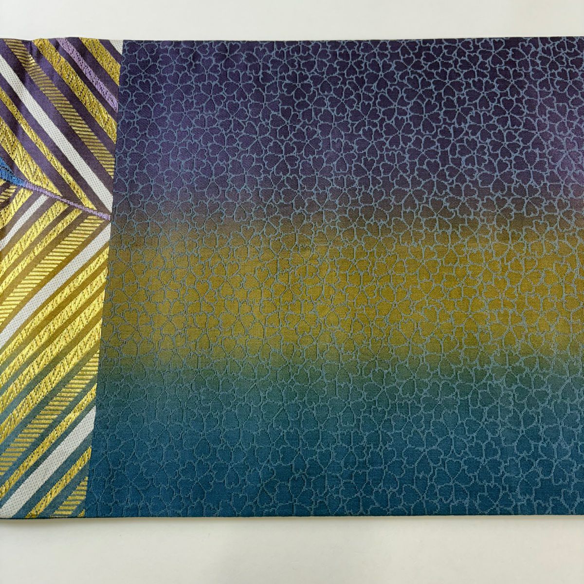 袋帶 秀品級 斜紋 金絲 刺繡 紫 六通 純蠶絲