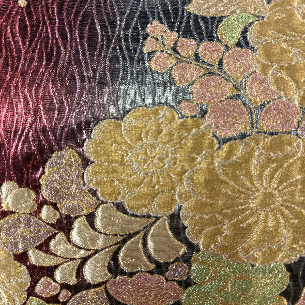 【美品】 袋帶 秀品級 辻花染 金銀彩 金金箔 茜 深藍 六通 純蠶絲