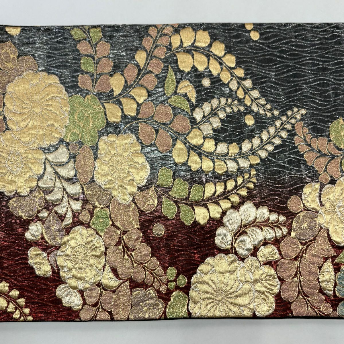 【美品】 袋帶 秀品級 辻花染 金銀彩 金金箔 茜 深藍 六通 純蠶絲