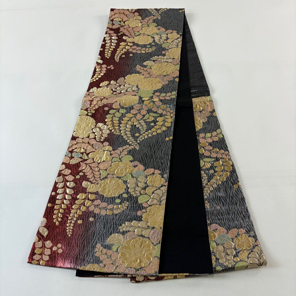 【美品】 袋帶 秀品級 辻花染 金銀彩 金金箔 茜 深藍 六通 純蠶絲