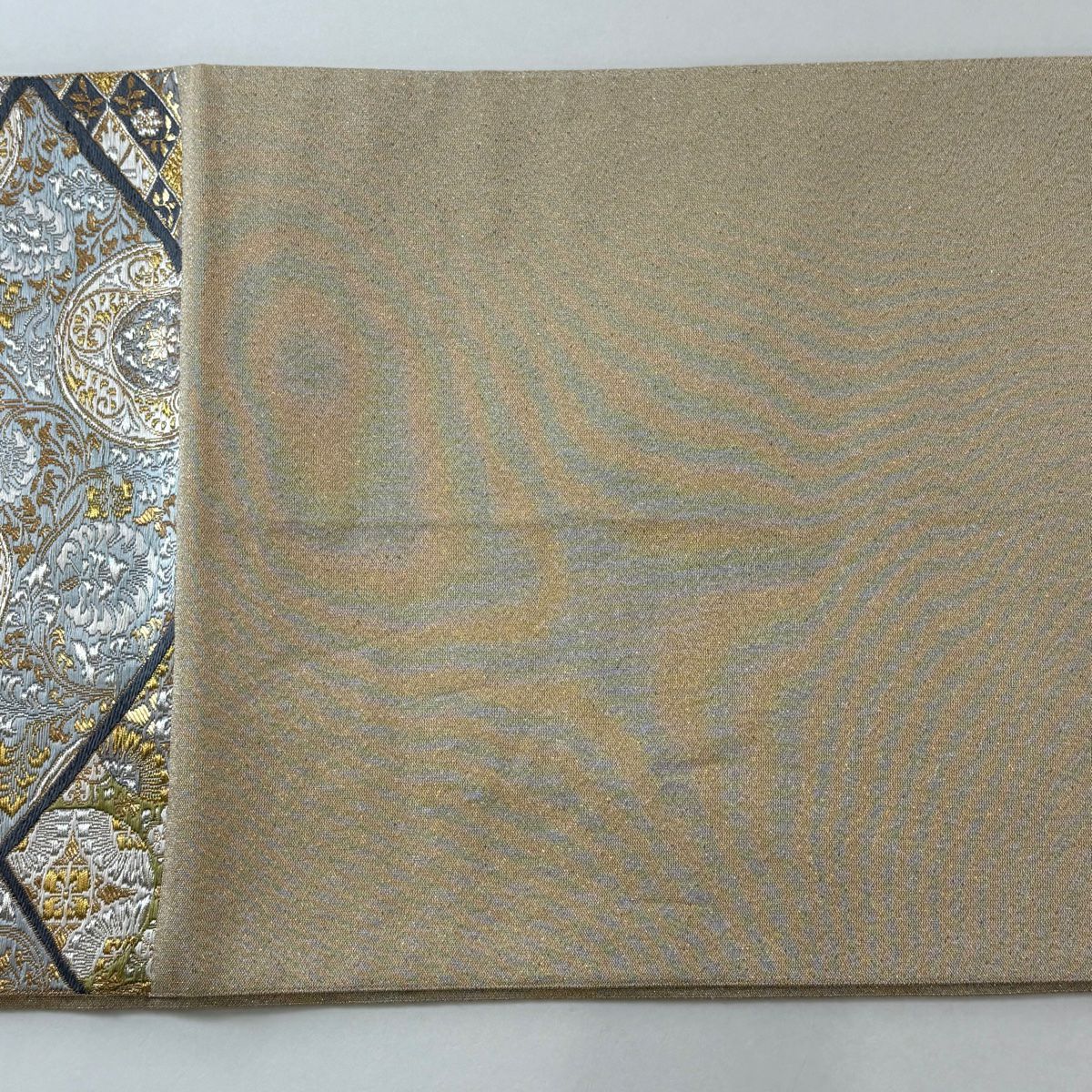 【美品】 袋帶 秀品級 花唐草紋 松樹皮菱 金銀線 金金箔 抹茶 深綠 六通 純蠶絲