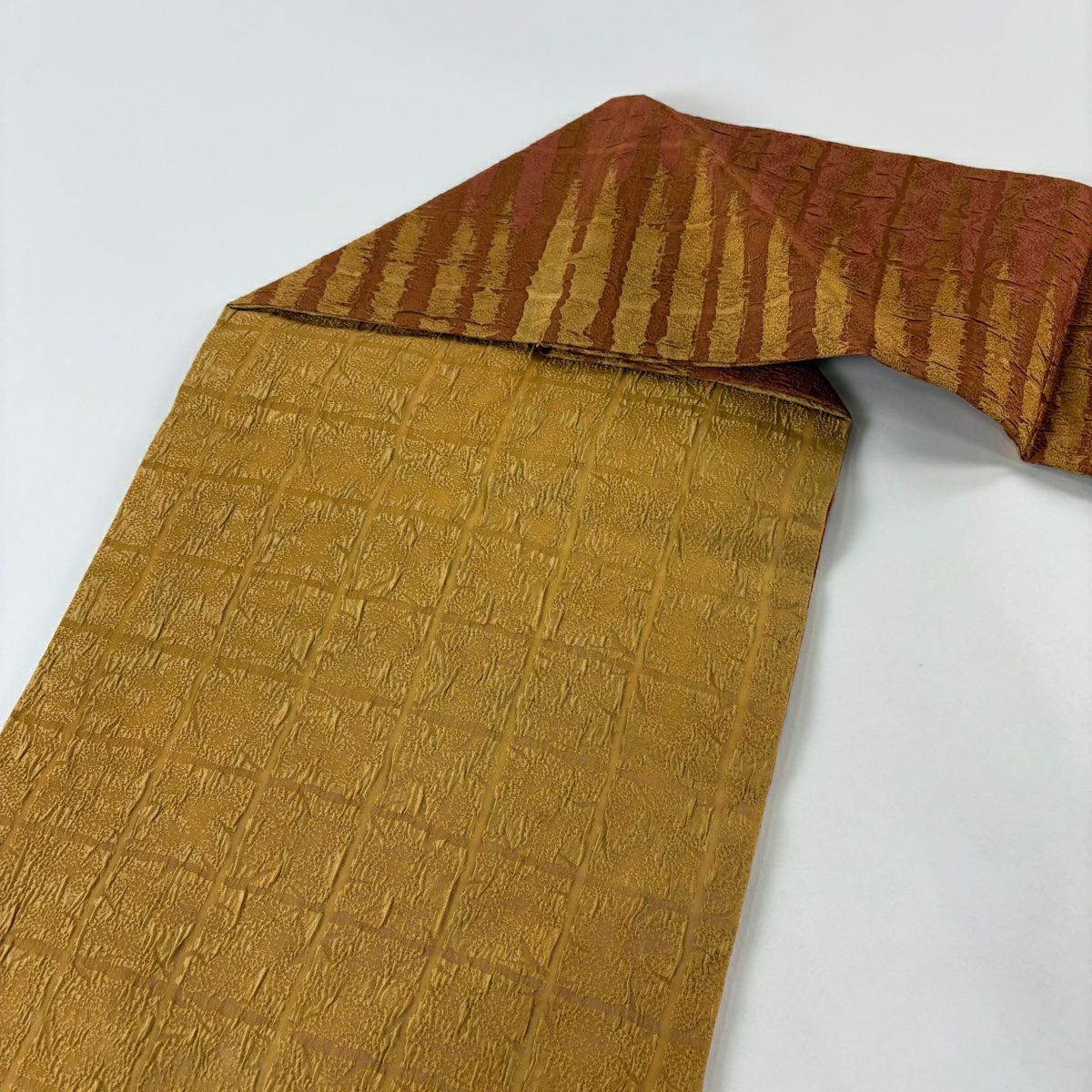 【美品】 名古屋帶 秀品級 有落款 幾何圖案 紅茶 純蠶絲