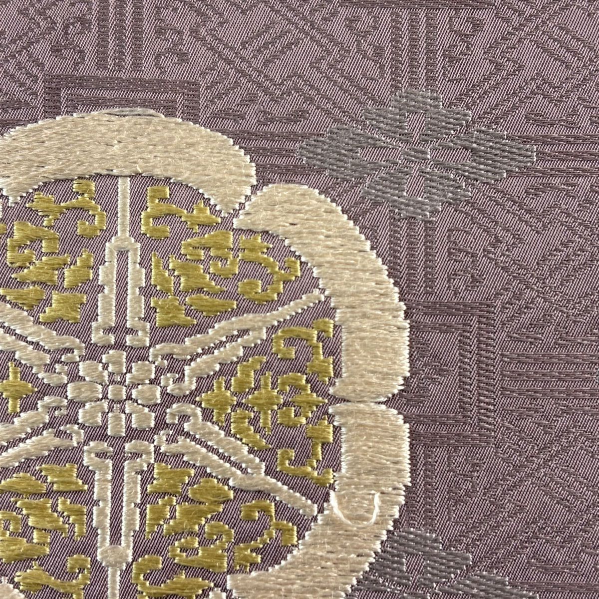 【美品】 袋帶 秀品級 關西仕立 古渡有瑞文 灰紫 六通 純蠶絲