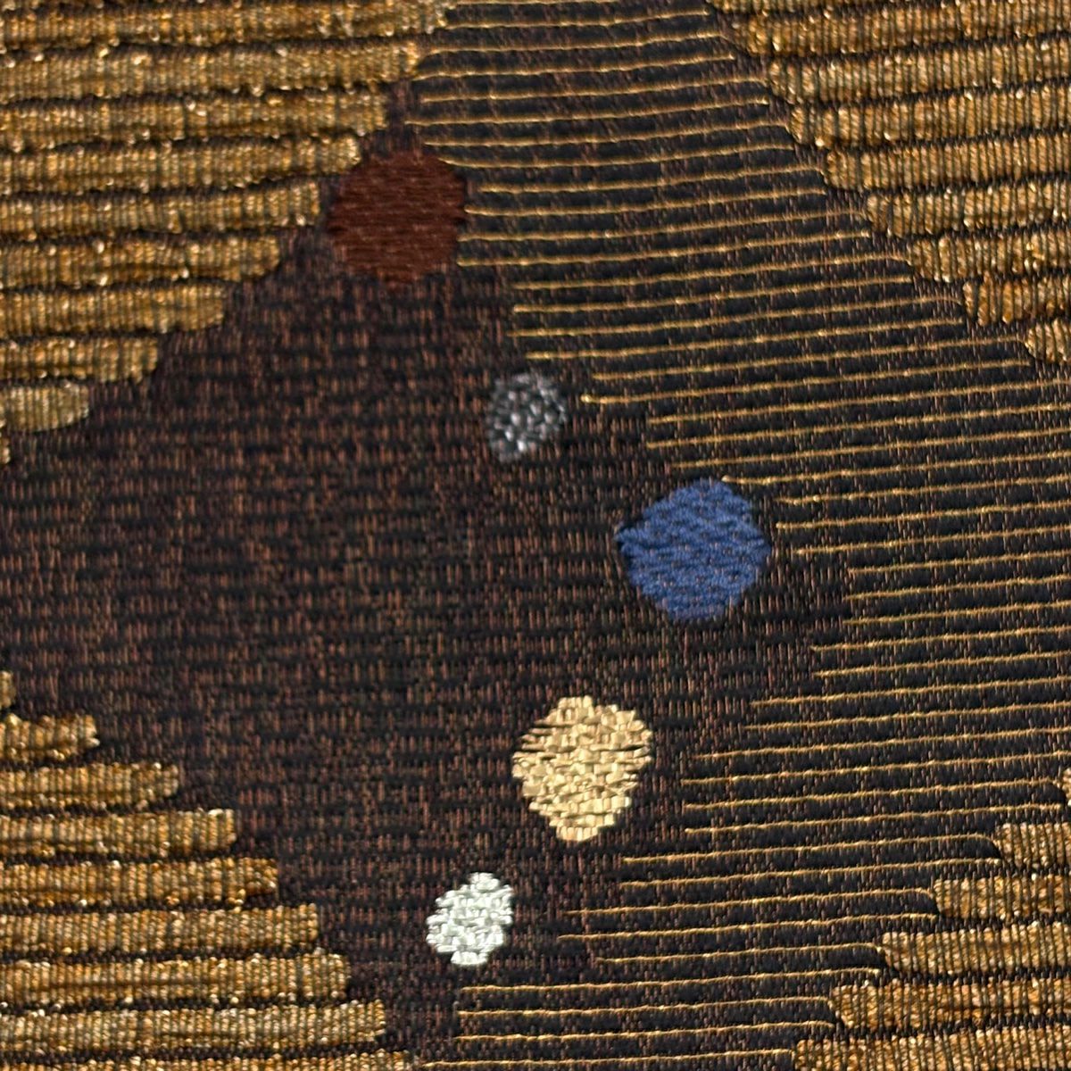 【美品】 袋帶 秀品級 關西仕立 七寶 圓 金金箔 金絲 焦茶 六通 純蠶絲